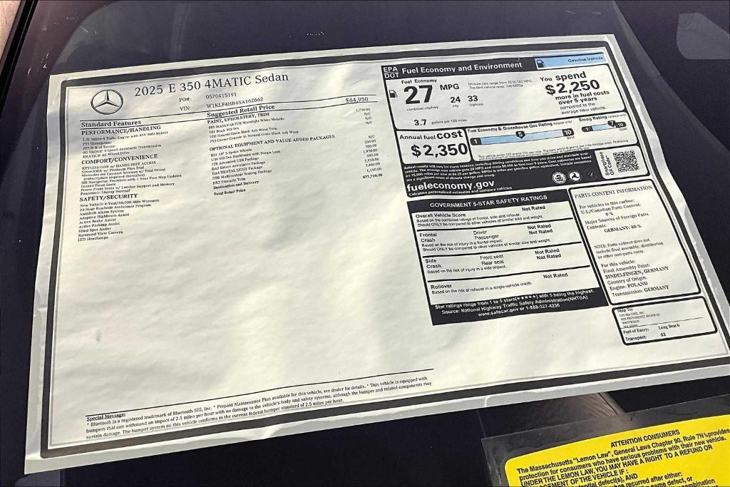 new 2025 Mercedes-Benz E-Class car, priced at $77,790