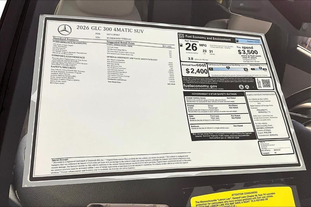 new 2026 Mercedes-Benz GLC 300 car, priced at $60,190