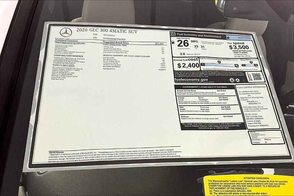 new 2026 Mercedes-Benz GLC 300 car, priced at $54,585