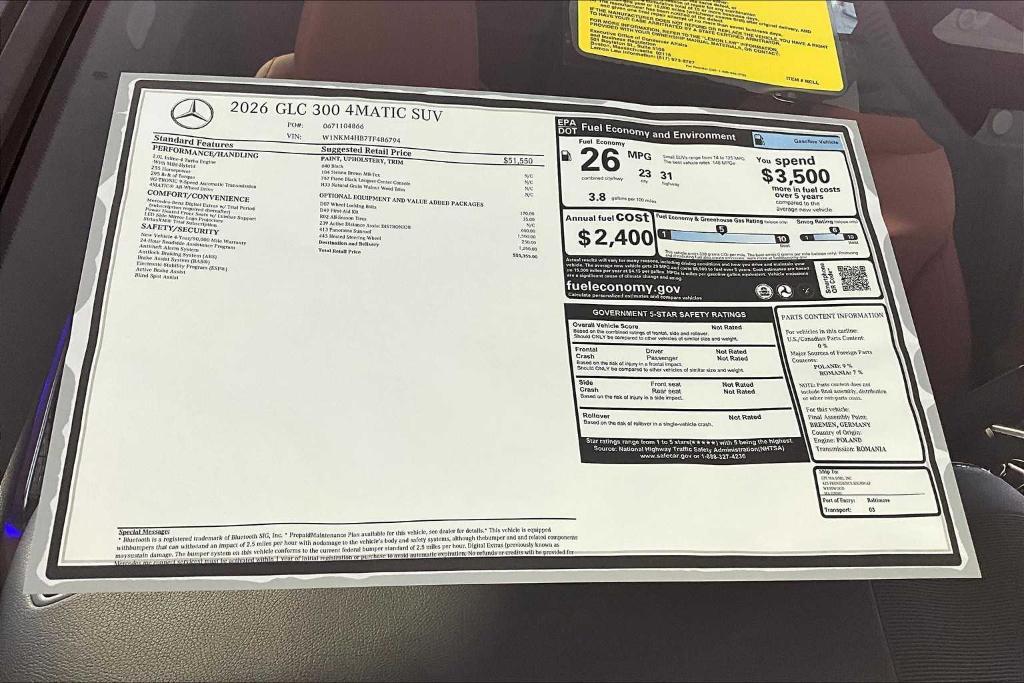 new 2026 Mercedes-Benz GLC 300 car, priced at $55,355