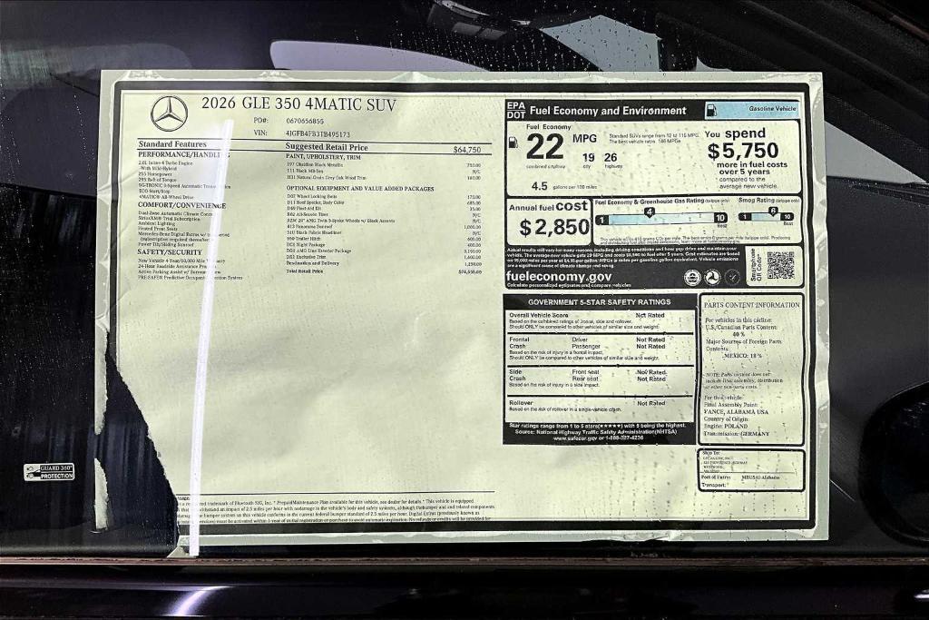 new 2026 Mercedes-Benz GLE 350 car, priced at $74,550