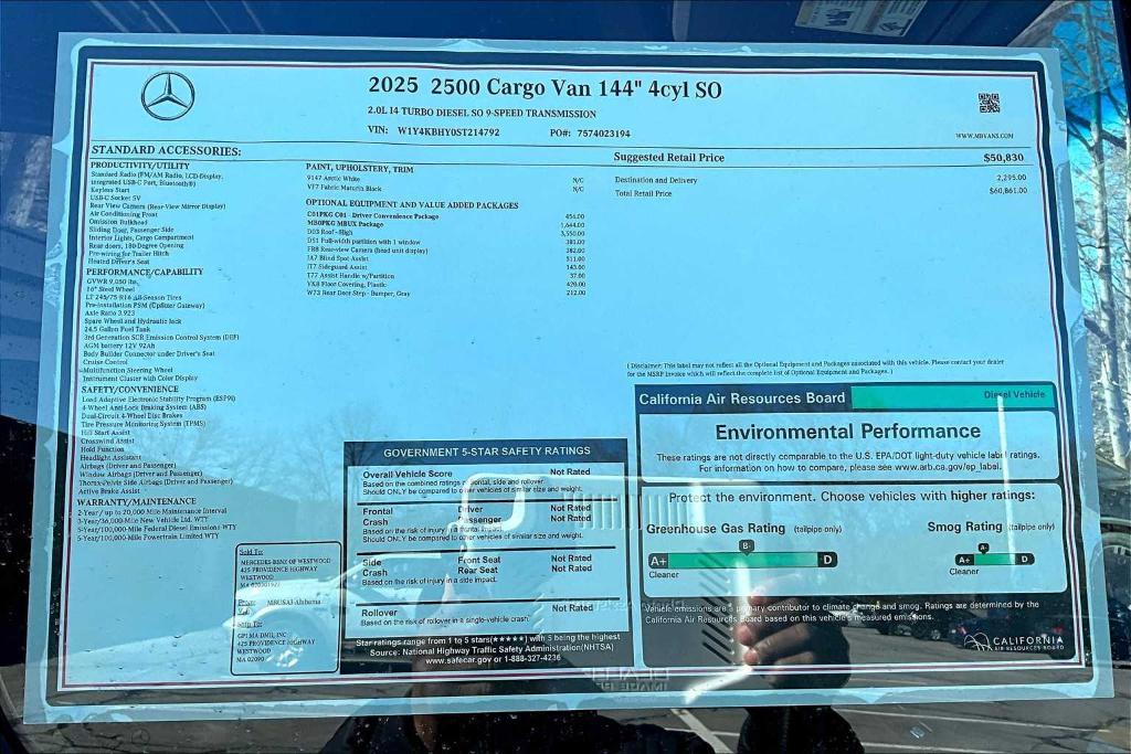 new 2025 Mercedes-Benz Sprinter 2500 car, priced at $60,861