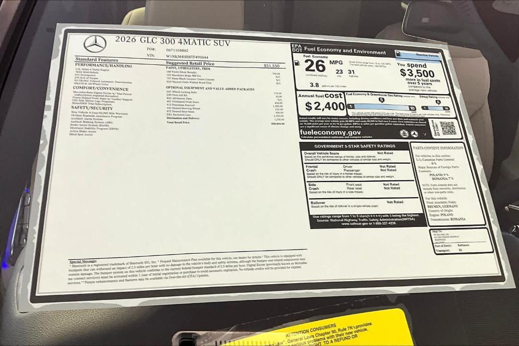 new 2026 Mercedes-Benz GLC 300 car, priced at $58,805