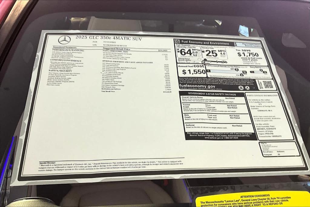 new 2025 Mercedes-Benz GLC 350e car, priced at $73,460