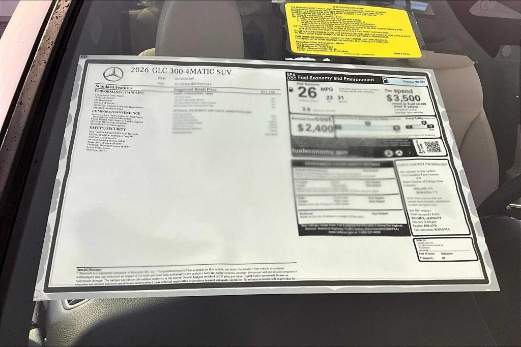 new 2026 Mercedes-Benz GLC 300 car, priced at $56,935