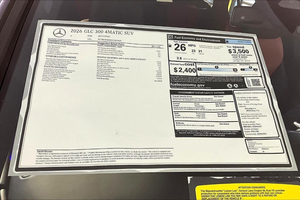 new 2026 Mercedes-Benz GLC 300 car, priced at $61,385