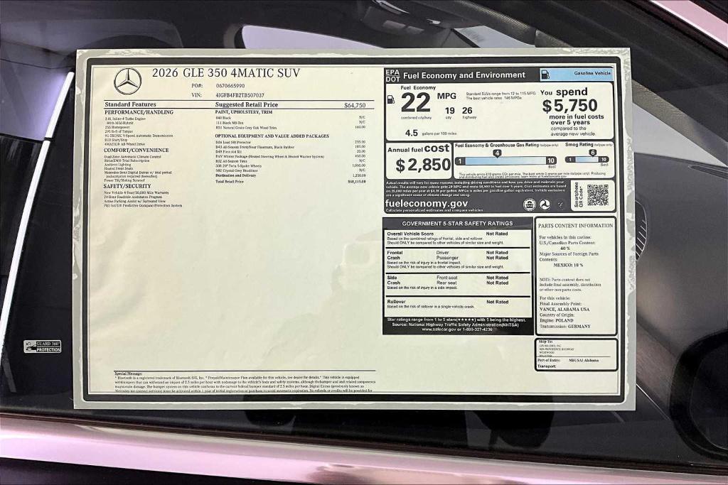 new 2026 Mercedes-Benz GLE 350 car, priced at $68,115