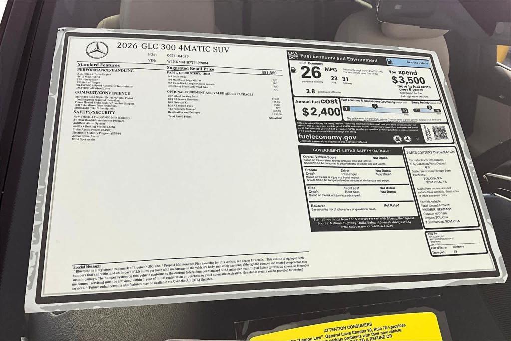 new 2026 Mercedes-Benz GLC 300 car, priced at $54,690