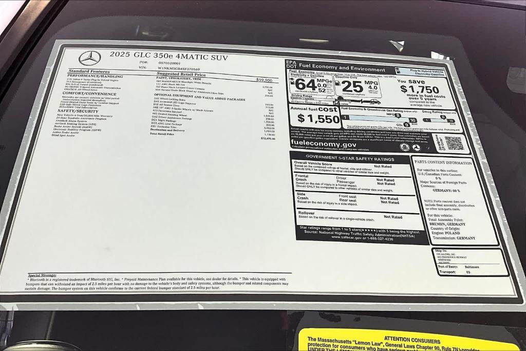 new 2025 Mercedes-Benz GLC 350e car, priced at $72,470