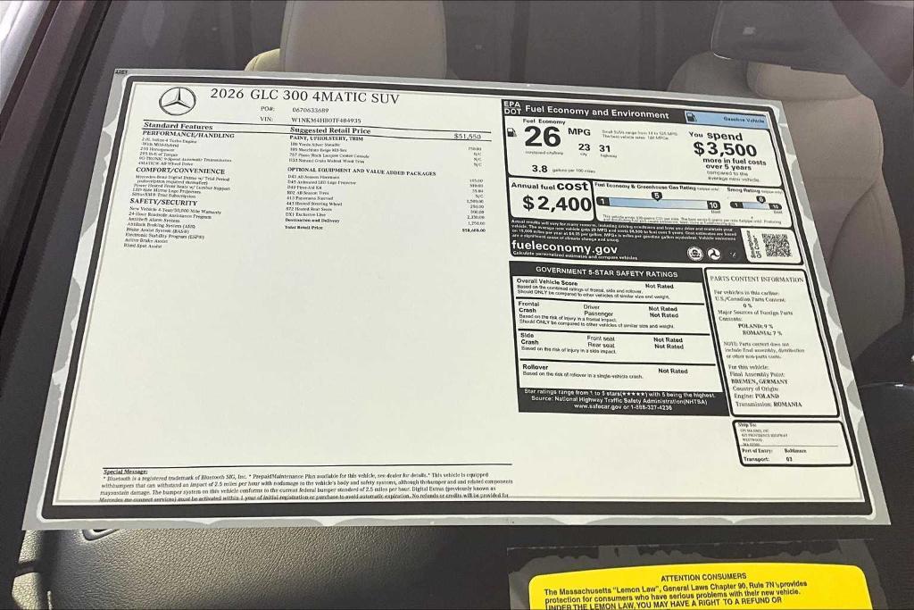 new 2026 Mercedes-Benz GLC 300 car, priced at $58,680