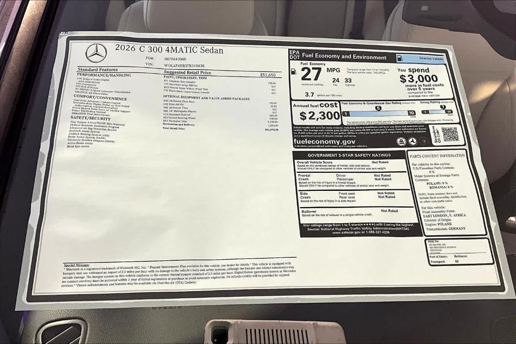 new 2026 Mercedes-Benz C-Class car, priced at $56,970