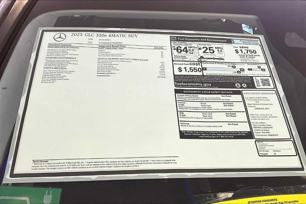 new 2025 Mercedes-Benz GLC 350e car, priced at $67,220