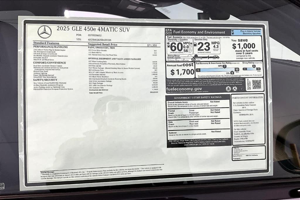 new 2025 Mercedes-Benz GLE 450e car, priced at $83,025