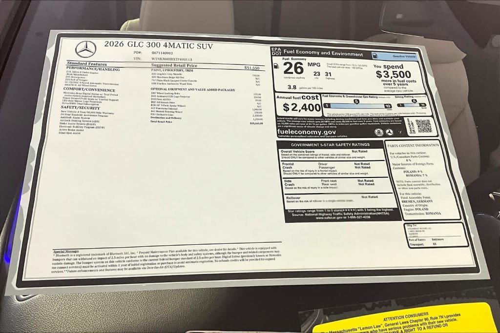 new 2026 Mercedes-Benz GLC 300 car, priced at $58,165