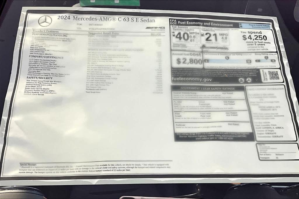 new 2024 Mercedes-Benz AMG C 63 car, priced at $103,825