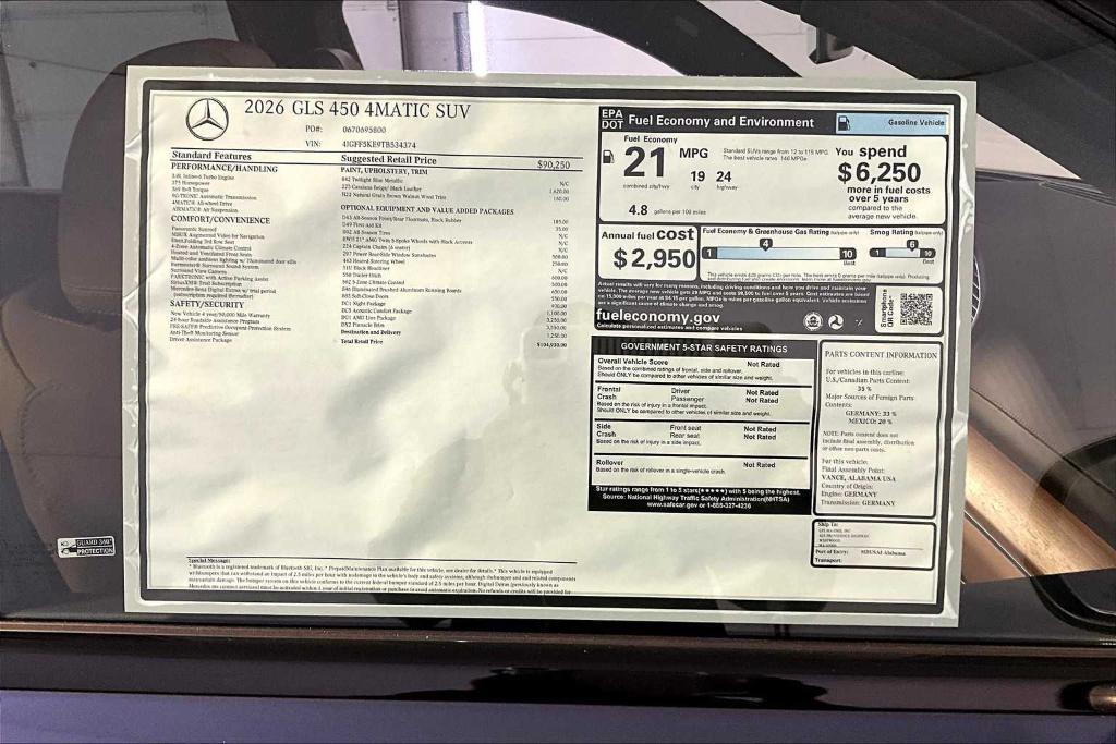 new 2026 Mercedes-Benz GLS 450 car, priced at $104,930
