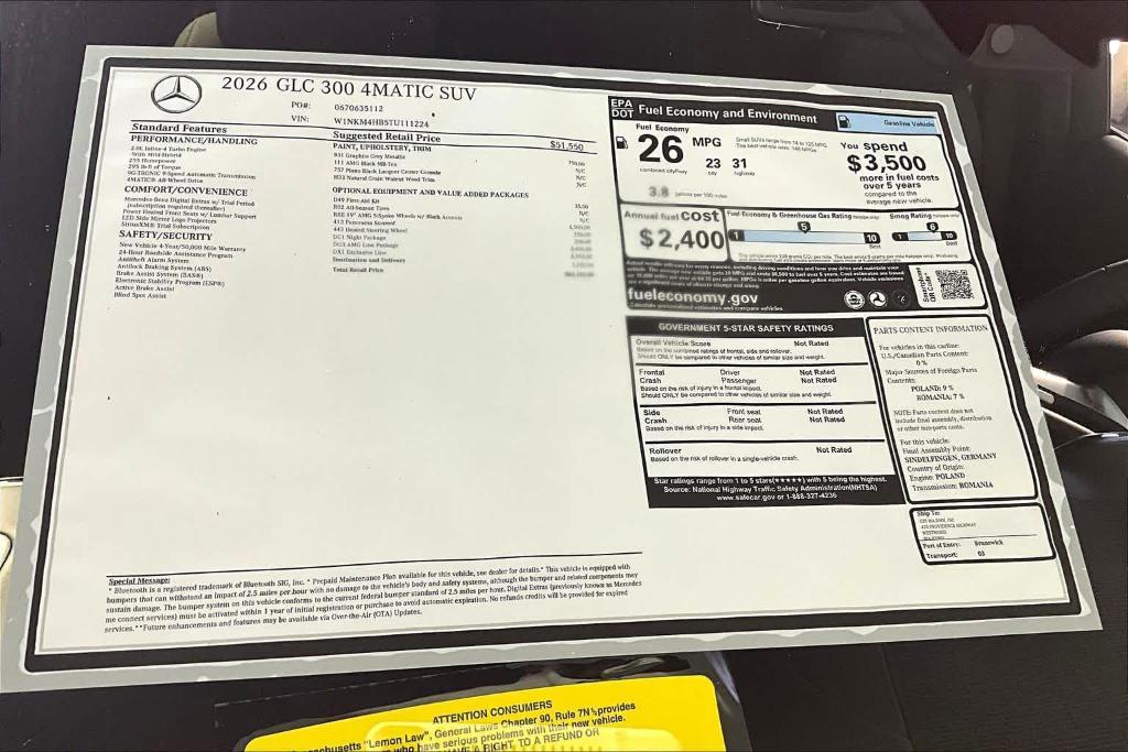 new 2026 Mercedes-Benz GLC 300 car, priced at $61,335