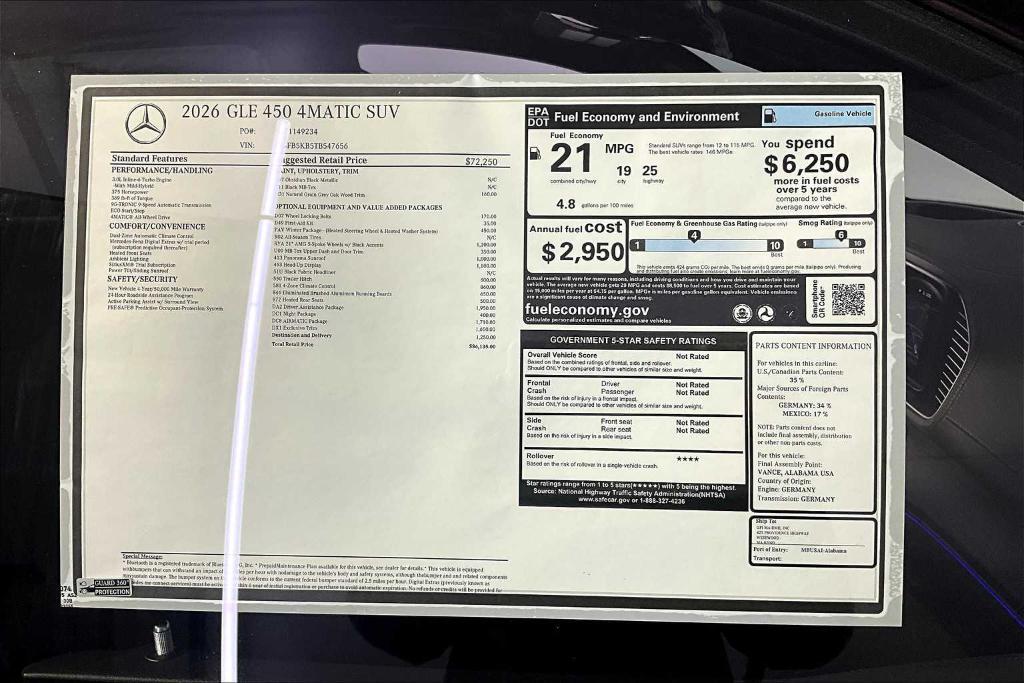 new 2026 Mercedes-Benz GLE 450 car, priced at $86,135