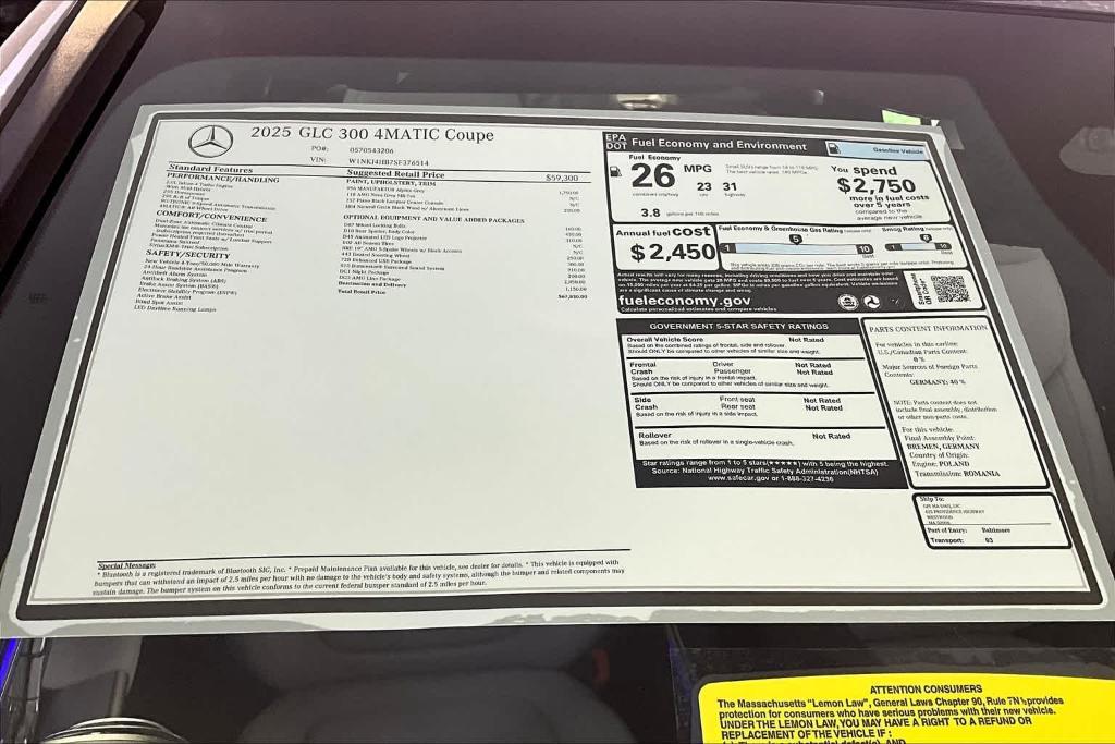 new 2025 Mercedes-Benz GLC 300 car, priced at $67,830