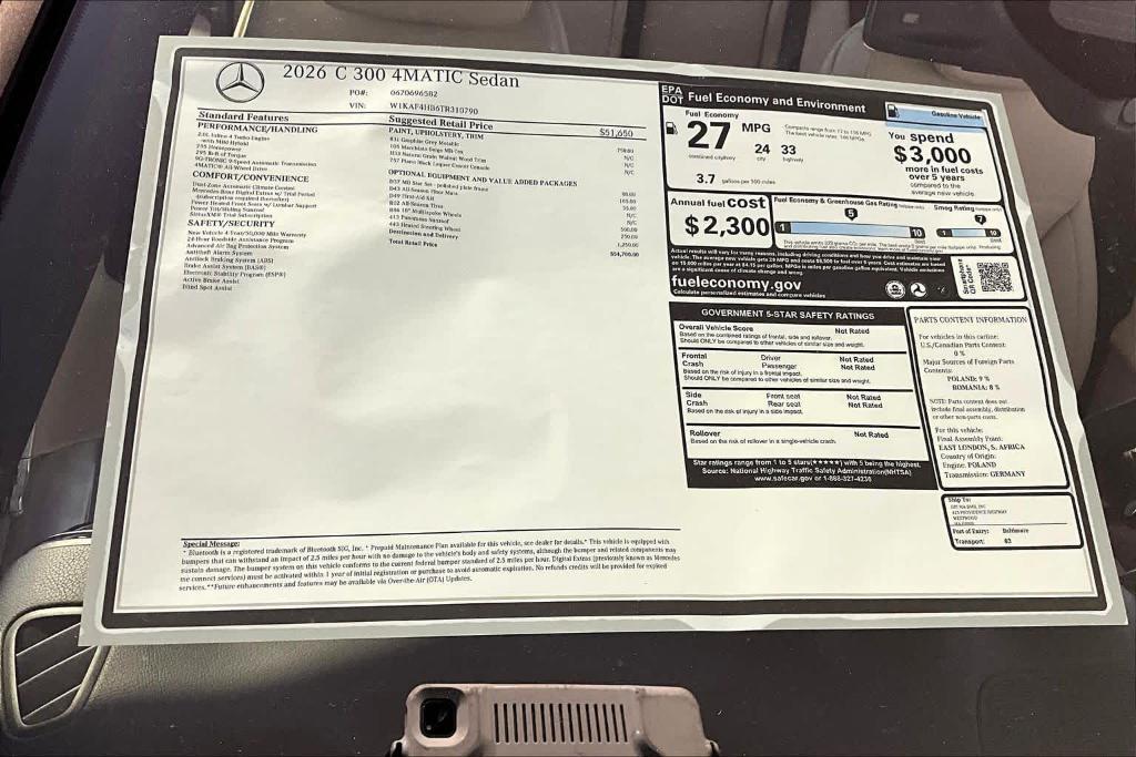 new 2026 Mercedes-Benz C-Class car, priced at $54,700