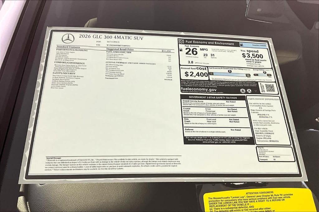 new 2026 Mercedes-Benz GLC 300 car, priced at $55,955