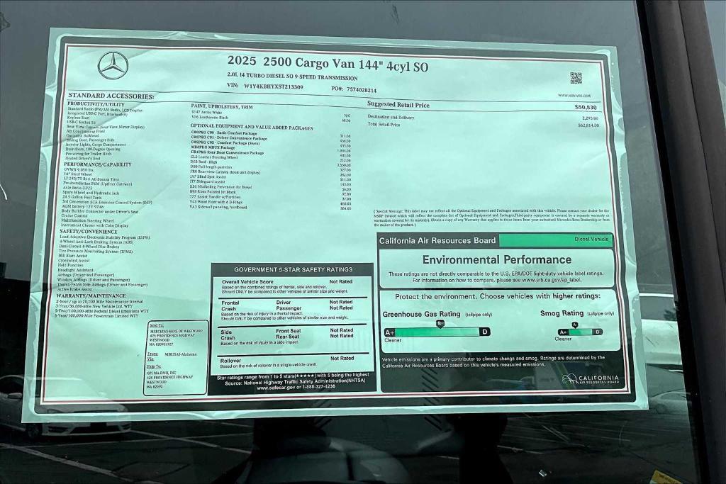 new 2025 Mercedes-Benz Sprinter 2500 car, priced at $62,814
