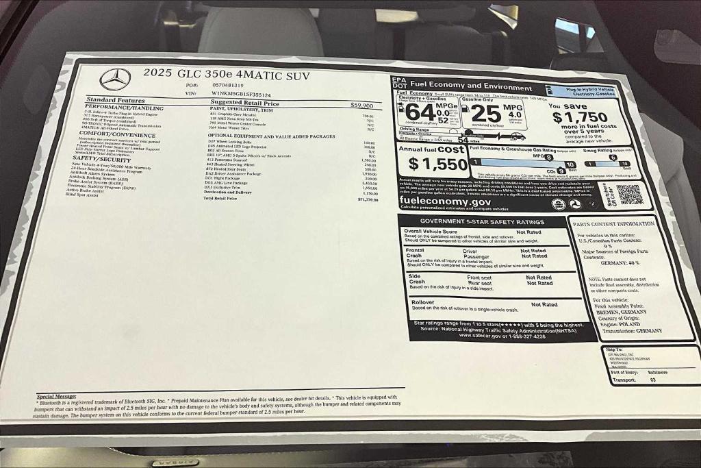 new 2025 Mercedes-Benz GLC 350e car, priced at $71,770