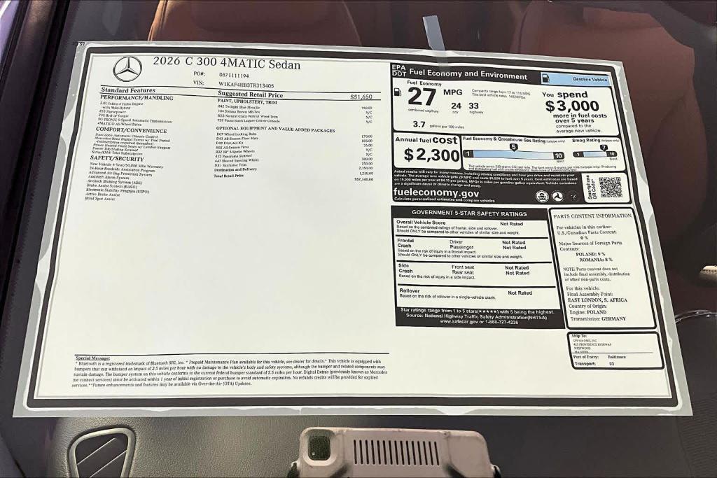 new 2026 Mercedes-Benz C-Class car, priced at $57,140