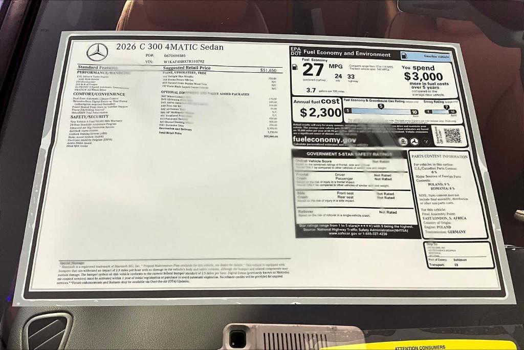 new 2026 Mercedes-Benz C-Class car, priced at $57,900