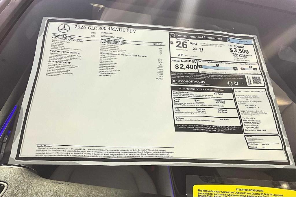 new 2026 Mercedes-Benz GLC 300 car, priced at $60,940