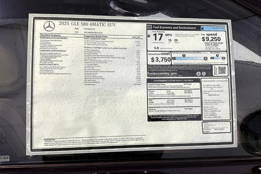 new 2025 Mercedes-Benz GLE 580 car, priced at $107,705