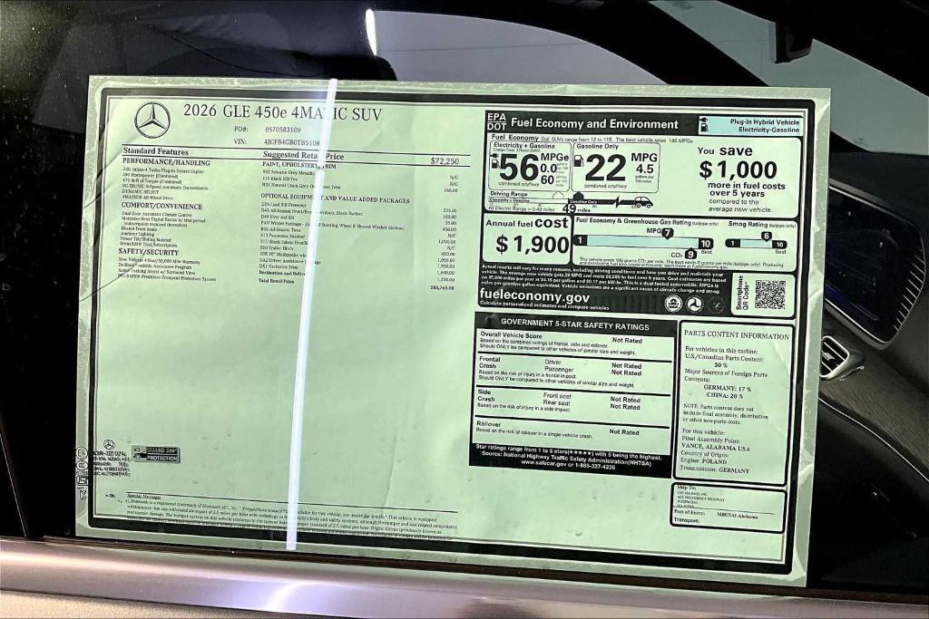 new 2026 Mercedes-Benz GLE 450e car, priced at $80,765