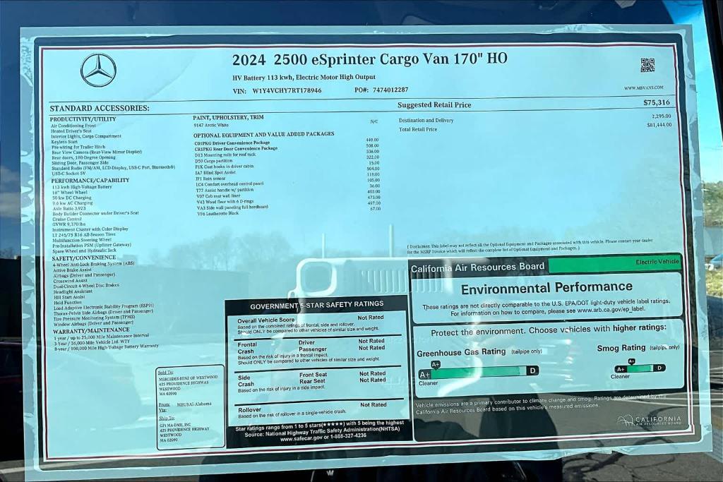 new 2024 Mercedes-Benz eSprinter 2500 car, priced at $81,444
