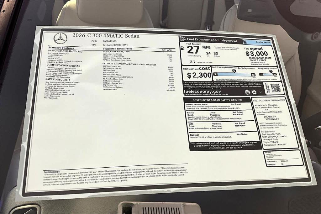 new 2026 Mercedes-Benz C-Class car, priced at $60,090