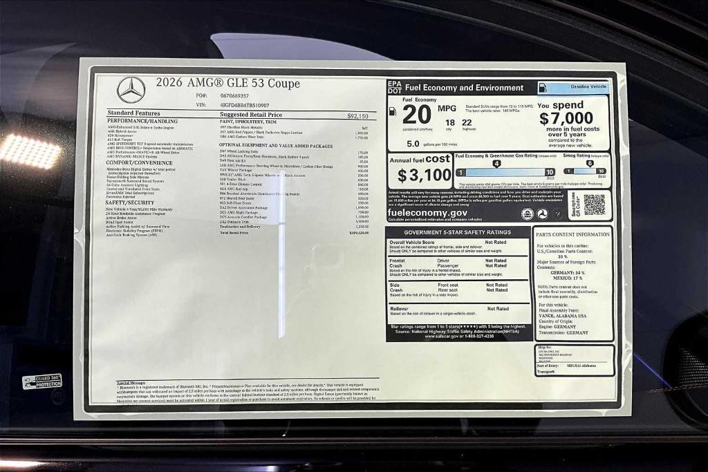 new 2026 Mercedes-Benz AMG GLE 53 car, priced at $109,020
