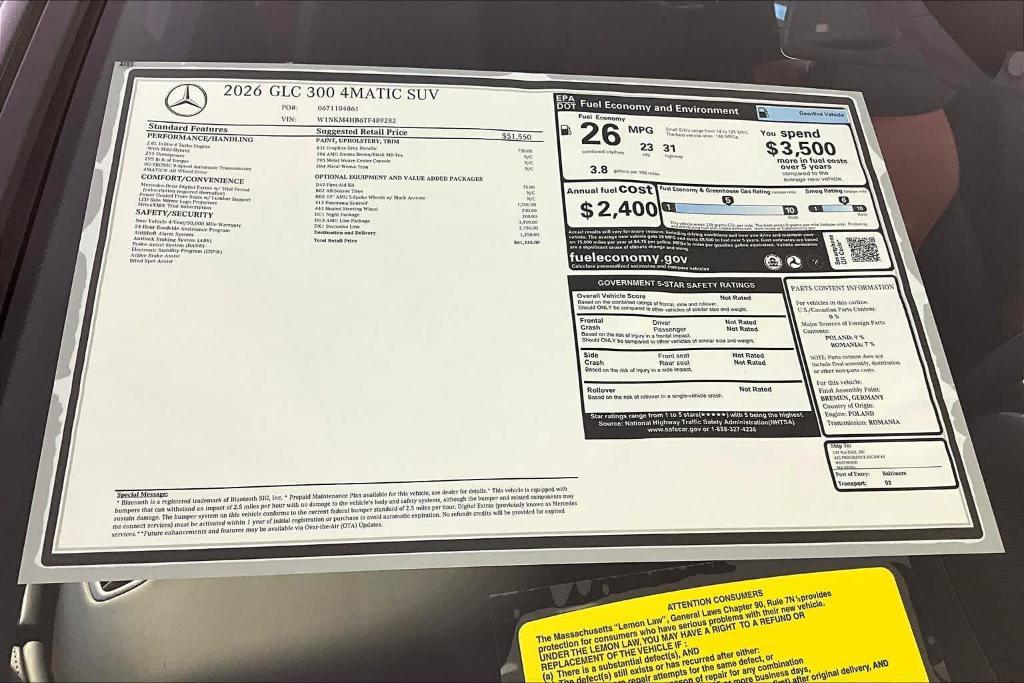 new 2026 Mercedes-Benz GLC 300 car, priced at $61,335