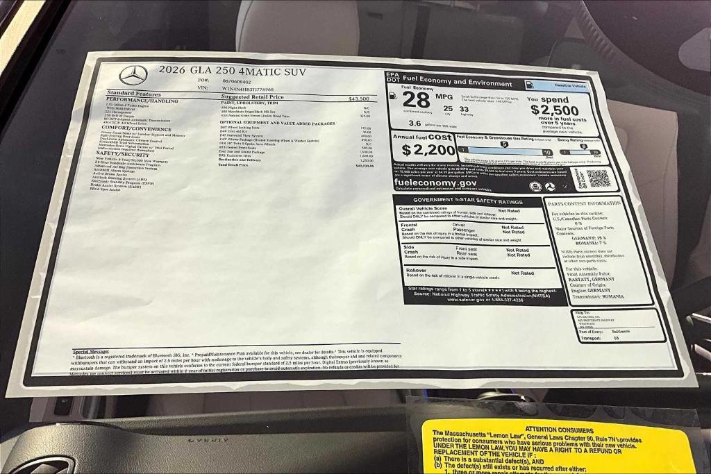 new 2026 Mercedes-Benz GLA 250 car, priced at $49,930