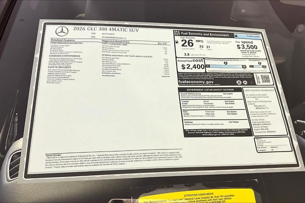 new 2026 Mercedes-Benz GLC 300 car, priced at $58,905