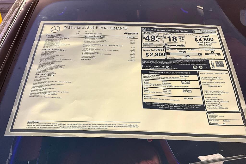 new 2025 Mercedes-Benz AMG S 63 E car, priced at $216,520