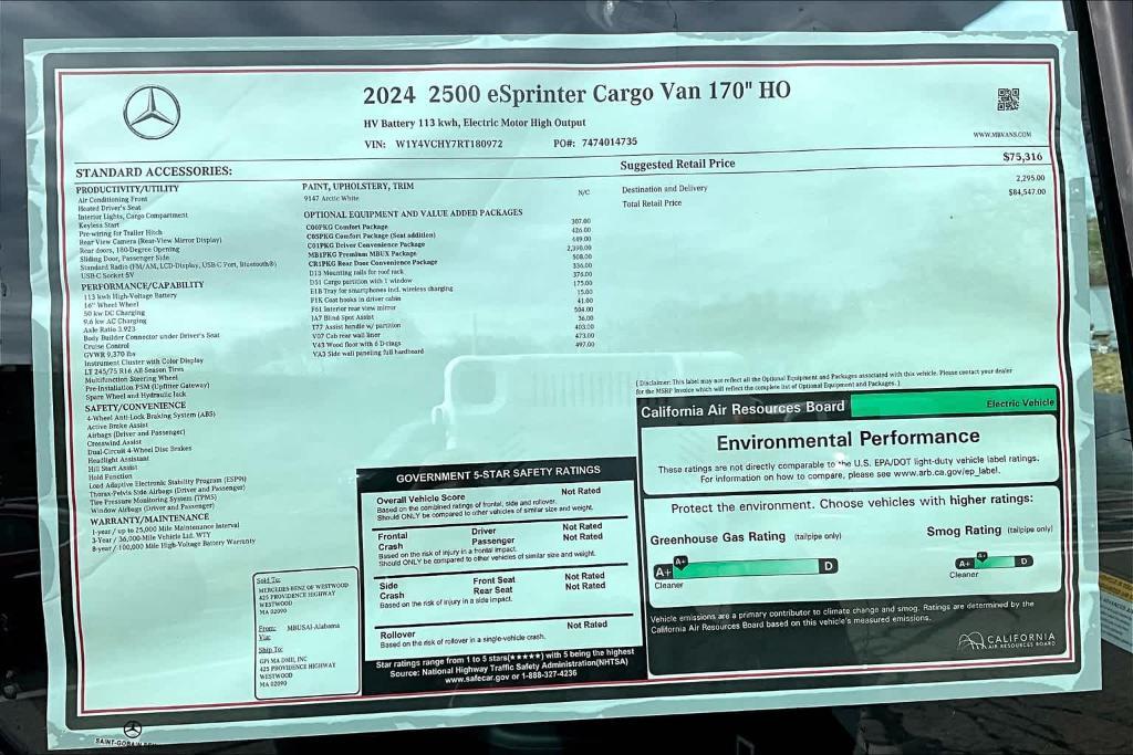 new 2024 Mercedes-Benz eSprinter 2500 car, priced at $84,547