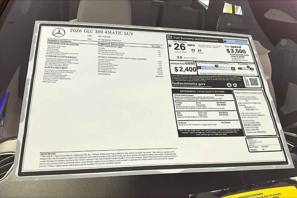 new 2026 Mercedes-Benz GLC 300 car, priced at $57,105