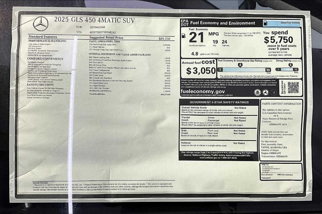 new 2025 Mercedes-Benz GLS 450 car, priced at $98,275