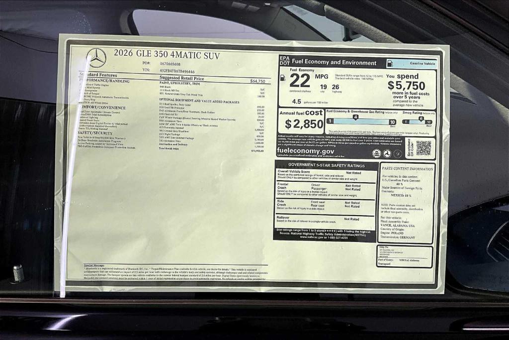 new 2026 Mercedes-Benz GLE 350 car, priced at $73,900