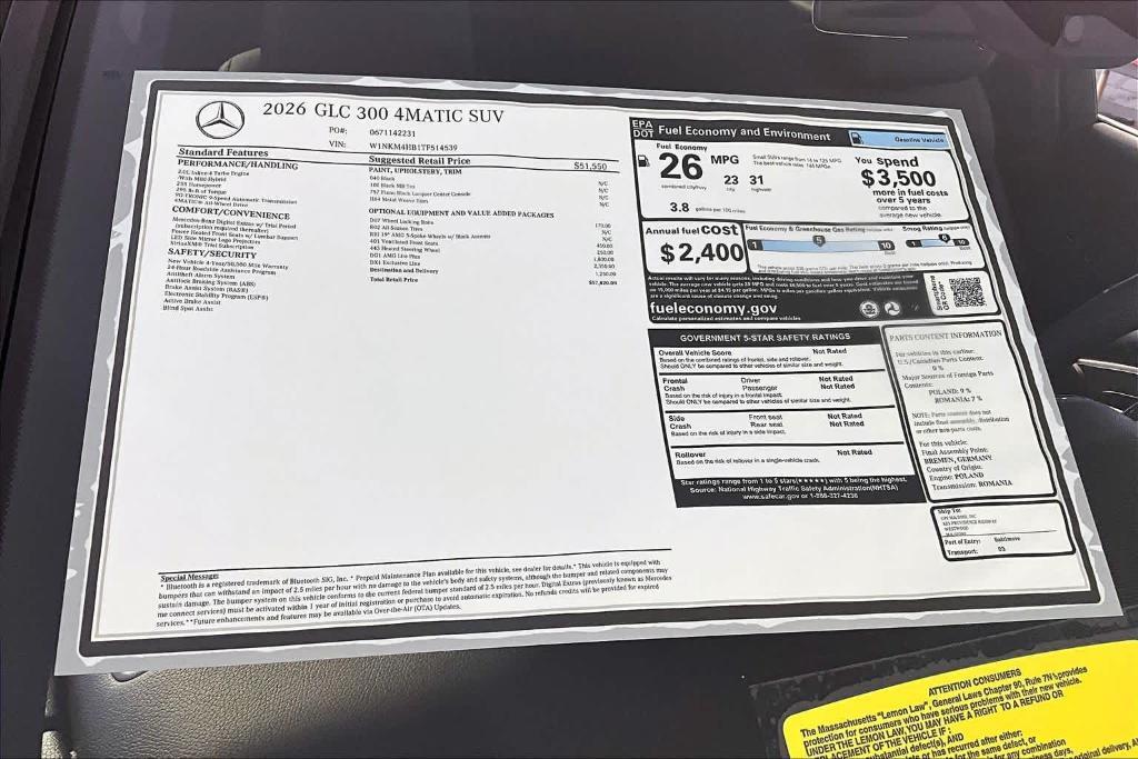 new 2026 Mercedes-Benz GLC 300 car, priced at $57,820