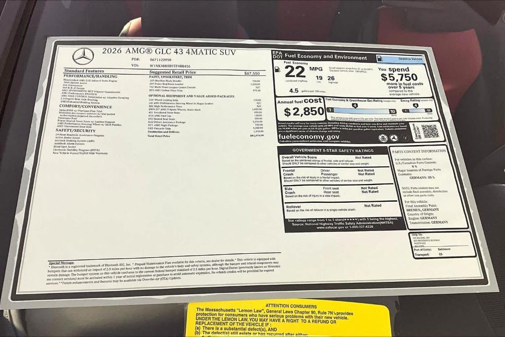 new 2026 Mercedes-Benz AMG GLC 43 car, priced at $81,975