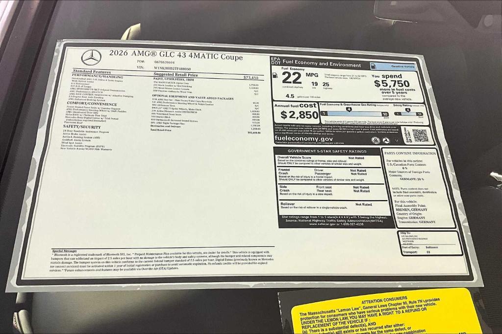 new 2026 Mercedes-Benz AMG GLC 43 car, priced at $83,610