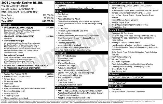 new 2026 Chevrolet Equinox car, priced at $39,660
