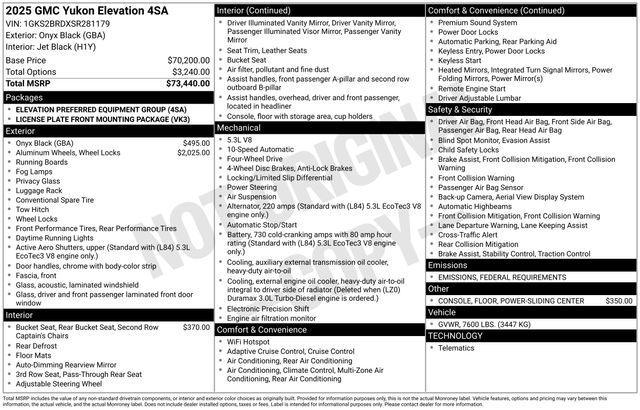 new 2025 GMC Yukon car, priced at $72,671