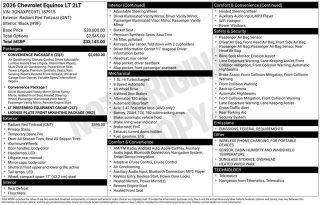 new 2026 Chevrolet Equinox car, priced at $34,540