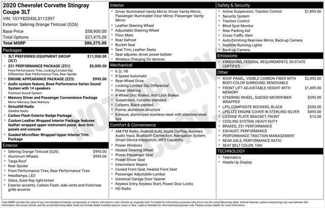 used 2020 Chevrolet Corvette car, priced at $64,440